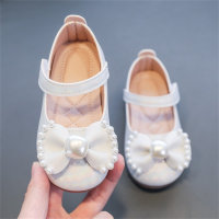 Pearl bow children's leather shoes  Beige