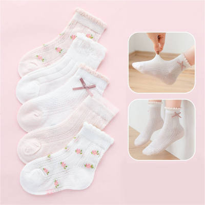 5PCS Children's Socks Women's Spring and Summer Thin Mesh Korean Style Sports Socks for Boys and Girls