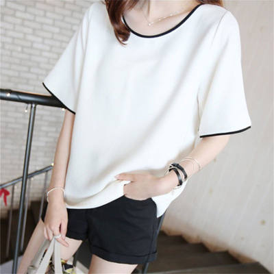 Camiseta feminina fina de cor sólida tamanho grande solta de manga curta