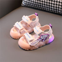 Children's light-up sandals, closed-toe anti-kick beach shoes, toddler soft-soled flashing light shoes  Pink