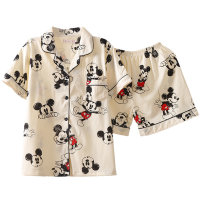 Mickey short-sleeved shorts high-end cute home wear suit  White