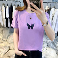 Camiseta feminina de manga curta borboleta  Roxa