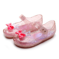 Zapatos de princesa Elsa de tacón bajo para niños, zapatos de gelatina de cristal para niñas, suela suave, zapatos de bebé con diamantes brillantes, primavera y otoño 2023  Rosado
