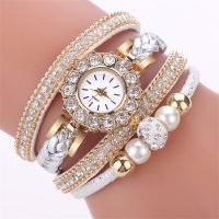 Korean style fashionable diamond casual lap watch AliExpress niche personalized pearl dot English watch  White