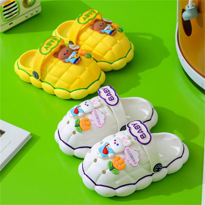 Anti-kick and non-slip soft sole children's slippers with closed toe and hole shoes with cute cartoon and poop feeling