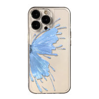 Simple niche golden butterfly iphone14promax mobile phone case 13pro new xs/xr transparent 11/12  Blue