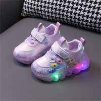Light up girls sneakers cartoon princess shoes non-slip soft sole toddler running shoes  Purple
