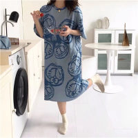 Pajamas for women summer Korean style spring and autumn student short-sleeved home clothes cute cartoon loose pregnant women women's pajamas for women summer  Blue