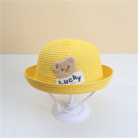 Sombrero de paja de ala rizada, bolso pequeño, sombrero de lavabo de dibujos animados, sombrilla para exteriores, sombrero de pescador versátil  Amarillo