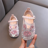 Zapatos infantiles de piel estilo princesa con strass y conejita  Rosado