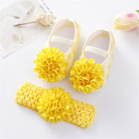 Ensemble de chaussures pour bébé, bandeau, chaussures de princesse à fleurs 3D  Jaune