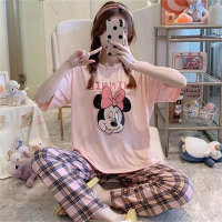 Pajamas for Women Summer Short Sleeve Korean Style Spring and Autumn Cute Pants Thin Section 2022 Loose Homewear Set Large Size Cartoon  Red