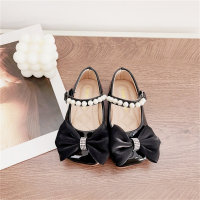 Korean style girls' small leather shoes pearl sweet princess shoes 2024 spring and autumn new style girls' shoes baby soft sole shoes  Black