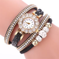 Korean style fashionable diamond casual lap watch AliExpress niche personalized pearl dot English watch  Black