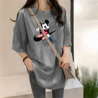 Women's Checkered Mickey Mouse Loose Top  Gray