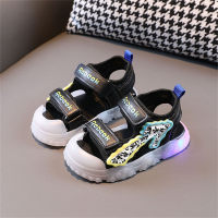 Children's light-up sandals, closed-toe anti-kick beach shoes, toddler soft-soled flashing light shoes  Black