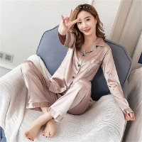 Women Solid Color Silk Material  Adult pajamas set  Champagne