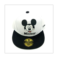 Visor color block rubber label Mickey head flat brim baseball cap  White