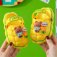 Anti-kick and non-slip soft sole children's slippers with closed toe and hole shoes with cute cartoon and poop feeling  Yellow