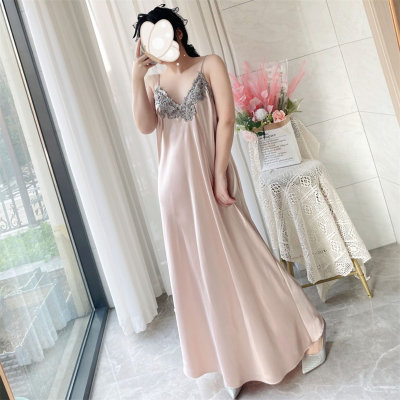 Women's Large Size Thin Ice Silk Solid Color Nightdress