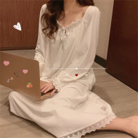 Chemise de nuit femme en dentelle style princesse nœud  blanc