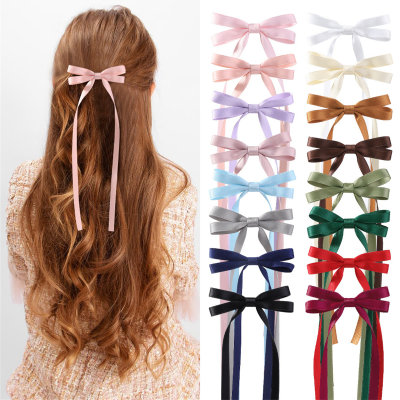 Tassel ribbon bow hairpin polyester cotton Maillard children's hairpin hair accessories duckbill clip