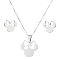 Stainless steel small animal necklace and earring set Cross-border European and American necklace women's 18K gold earring set chain wholesale  Silver