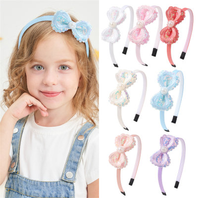 Amazon's new sequined pearl bow headband, cute and colorful candy-colored double-layered princess hair accessories 3948