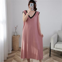 300 Jin Large Size Loose Sexy Lace V-neck Thin Sleeveless Vest Pajama Dress  Pink