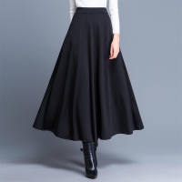 Falda larga para mujer, falda larga con vuelo, falda de corte A, cintura alta, falda larga adelgazante  Negro