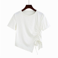 Solid color fashionable slimming and versatile age-reducing flesh-covering T-shirt  White