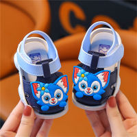 Sandals non-slip soft sole toe cap outer wear anti-collision and anti-kick toddler sandals  Blue