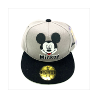 Visor color block rubber label Mickey head flat brim baseball cap  Gray