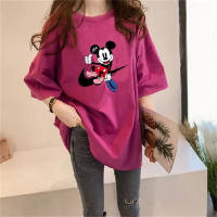 Women's Checkered Mickey Mouse Loose Top  Hot Pink