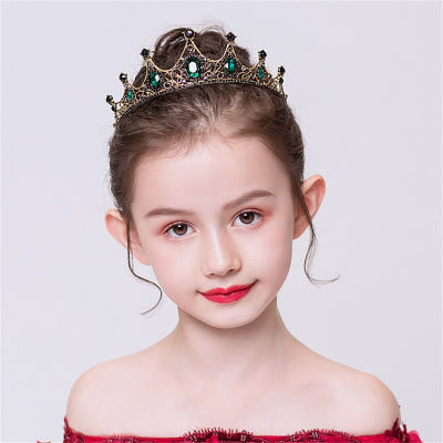Toddler Girl Retro green navy blue children's performance crown queen