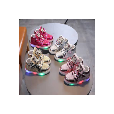 Zapatos luminosos transpirables con diamantes de imitación de princesa Hello Kitty para niños