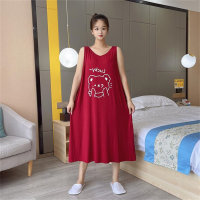 Large Size 300 Jin Loose Casual Versatile Knee-Length Sleeveless V-Neck Vest Pajama Dress  Red