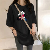 Women's Checkered Mickey Mouse Loose Top  Black