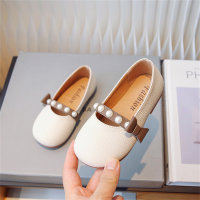 Girls bow princess shoes round toe fashion pearl leather shoes  Beige