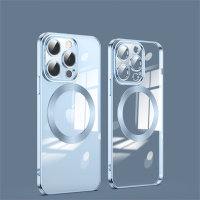 Étui de téléphone portable Apple 15 ProMAX, étui de chargement sans fil magnétique transparent magsafe pour iPhone 14 TPU  Bleu