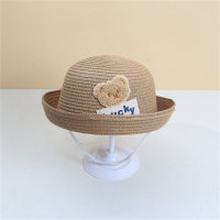 Sombrero de paja de ala rizada, bolso pequeño, sombrero de lavabo de dibujos animados, sombrilla para exteriores, sombrero de pescador versátil  Caqui