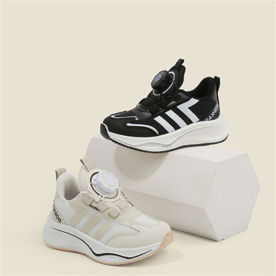 Children's Sports Shoes 2024 Spring and Autumn Boys' White Shoes Rotating Button Girls' Running Shoes Casual Baby Net Shoes