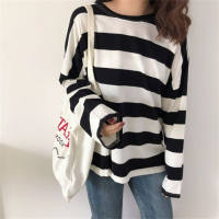 Women's all-match striped loose top  Black