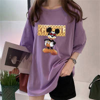 Camiseta feminina do Mickey Mouse com meia manga solta  Roxa