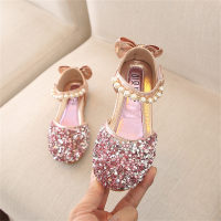 Sapatos infantis de couro estilo princesa com lantejoulas  Rosa