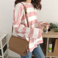 Women's all-match striped loose top  Pink
