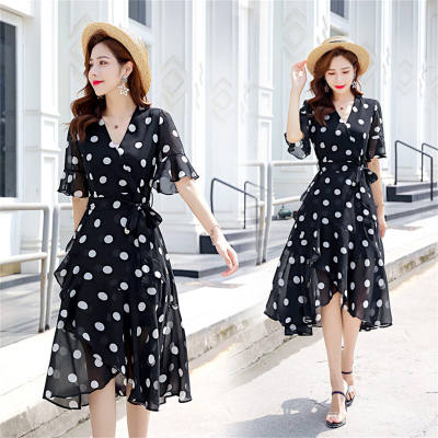 Women's short sleeve polka dot dress