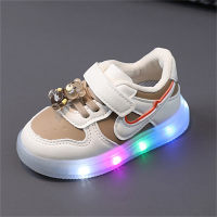 Light up sneakers leather casual shoes soft sole toddler shoes  Yellow