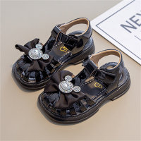 Baotou Sandals with Bow Cartoon Velcro Cute and Sweet Girls Beach Shoes  Black