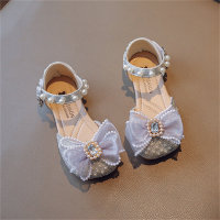 Versatile fashionable rhinestone bow princess shoes soft sole half sandals  Silver